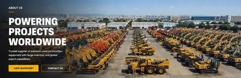 Used construction equipment in a China export yard